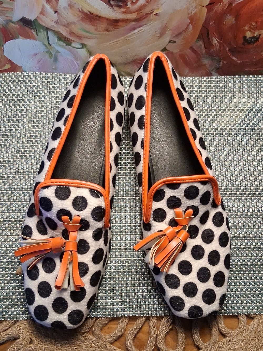 NEW! Polka Dot Tassel Loafers - Black & Orange